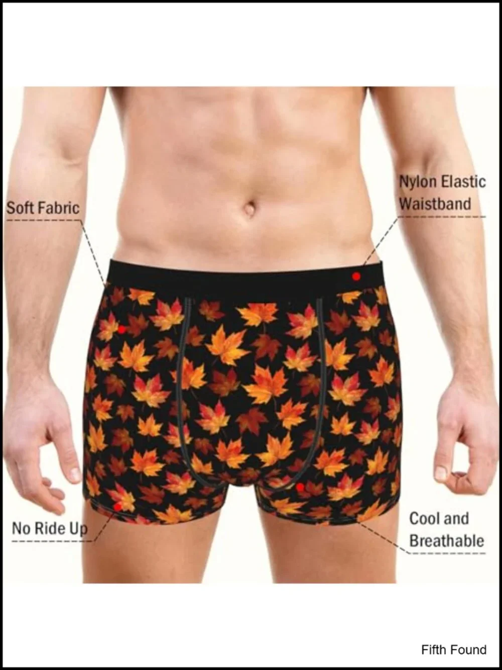 Men's Halloween Boxer Briefs - Pumpkin & Maple Leaf Print Breathable Stretch